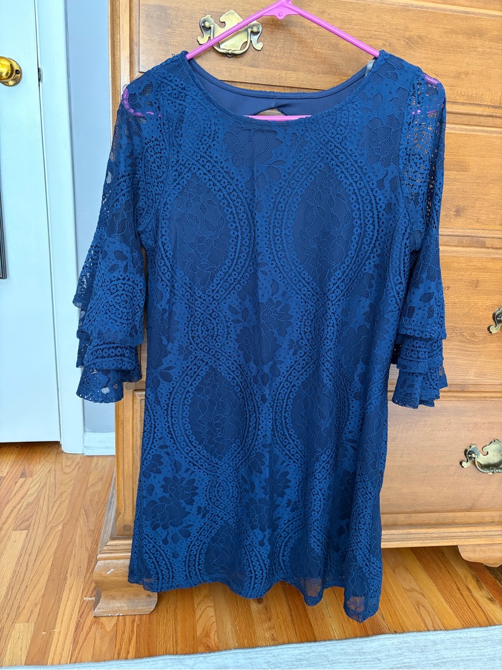 miami Navy Lace Overlay Long-Sleeve Dress